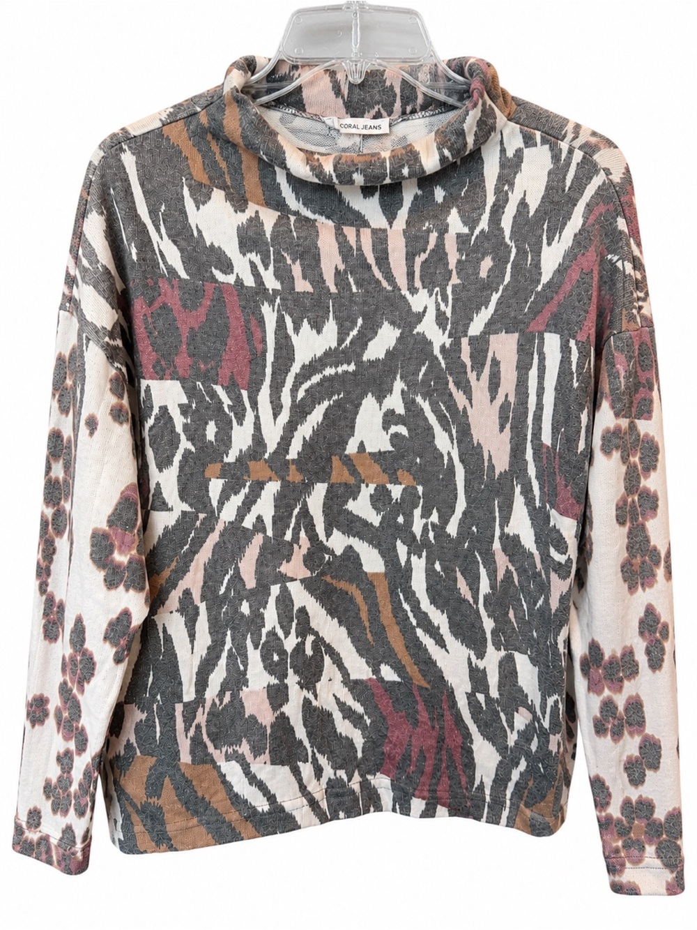 Tribal Jeans Women’s Animal Print Mock Neck Long Sleeve Top – Size P/M